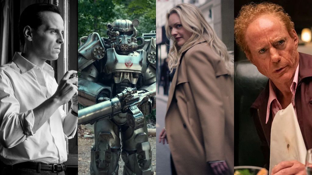 Andrew Scott in Ripley, power armour from Fallout, Elizabeth Moss in The Veil and Robert Downey Jr in The Sympathizer
