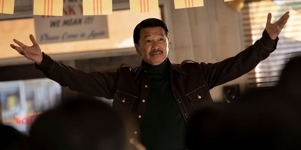 Hoa Xuande with a moustache in HBO's The Sympathizer